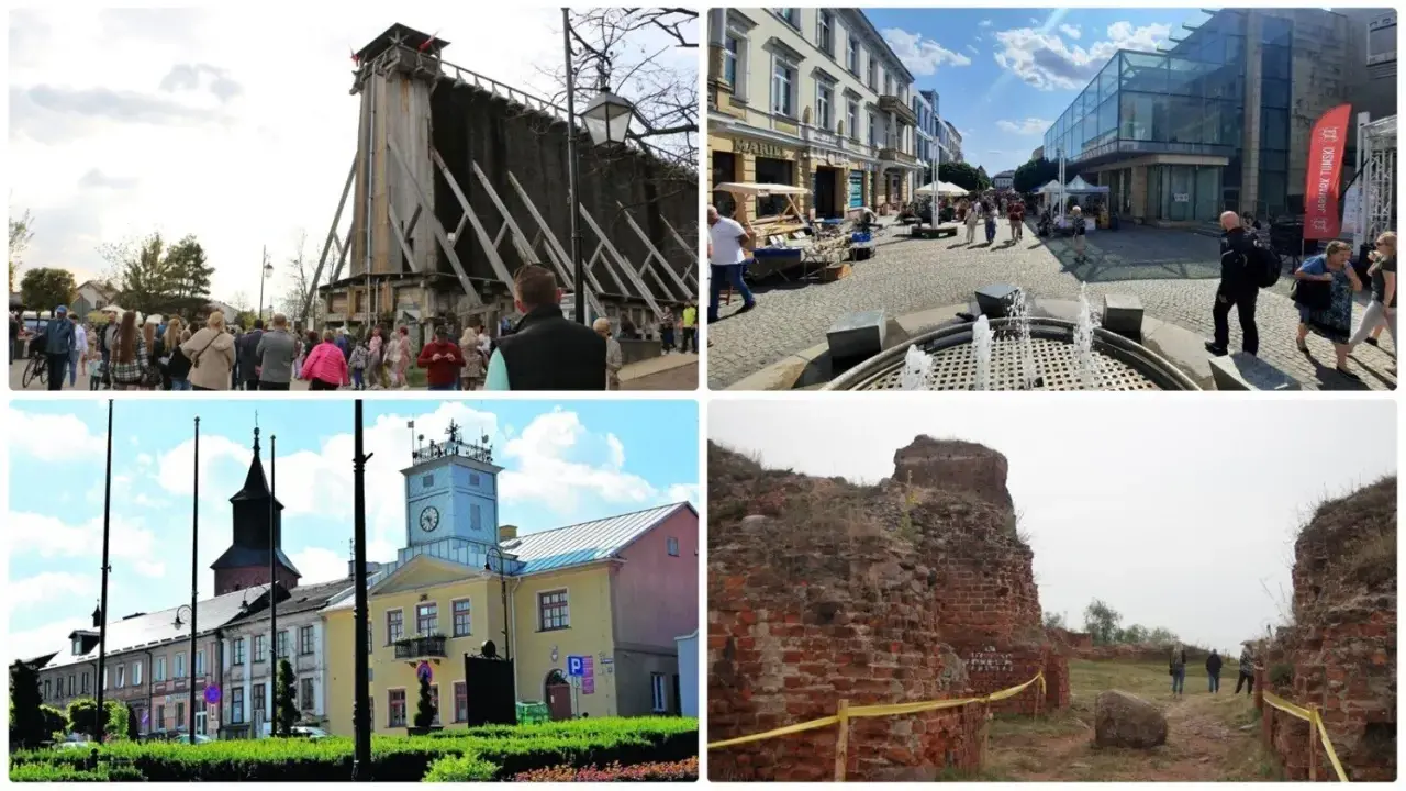 Uroczy wypad na weekend: tężnia solankowa, rynek z fontanną, ratusz i ruiny zamku.