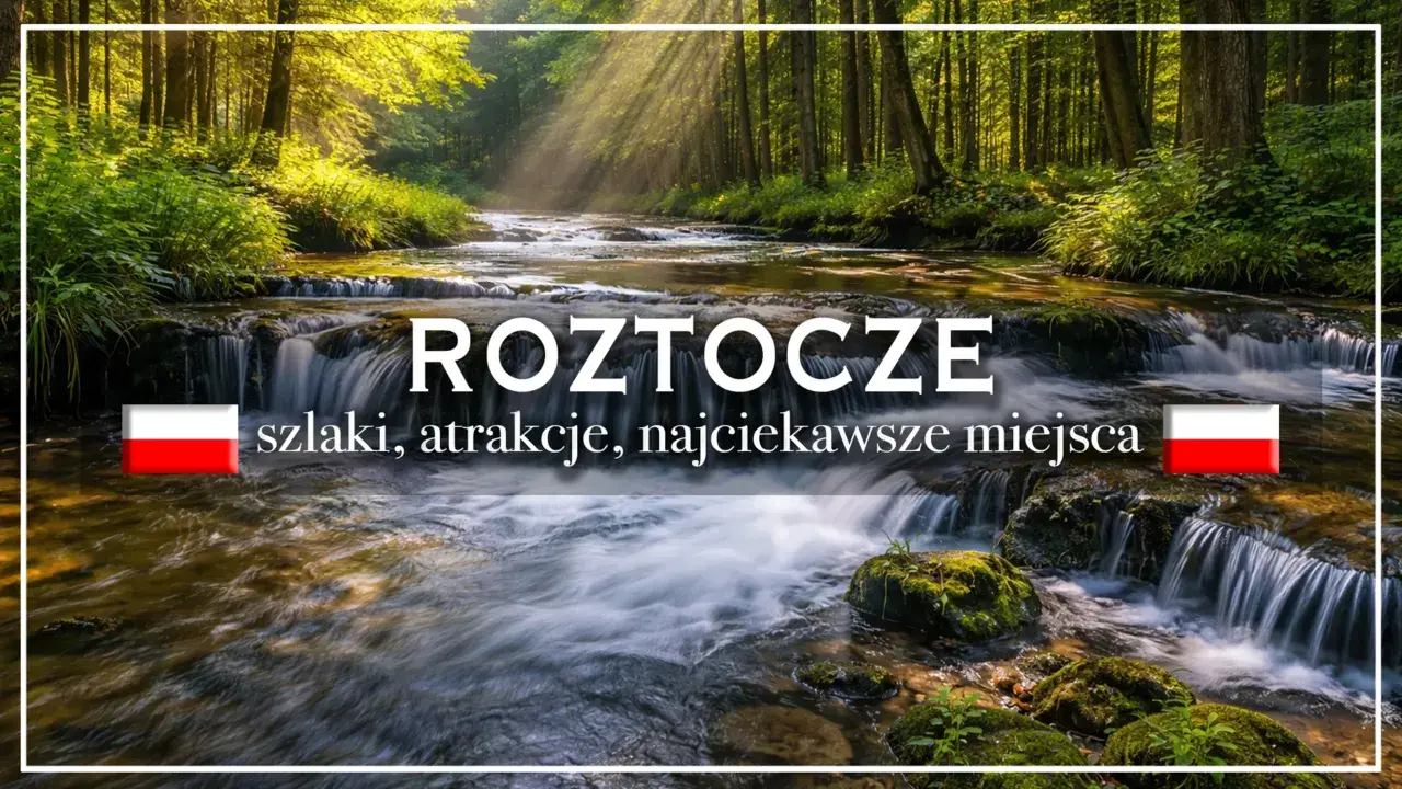 Roztocze: szlaki, atrakcje, najciekawsze miejsca. Malowniczy potok w lesie, promienie słońca przebijające się przez drzewa.