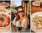 Kobieta z kieliszkiem wina i dania z restauracji w Warszawie. Odkryj nietypowe restauracje Warszawa i ich pyszne potrawy.