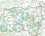 Mapa Szwajcarii Kaszubskiej z zaznaczonymi jeziorami, drogami i miejscowościami. Odkryj atrakcje regionu!