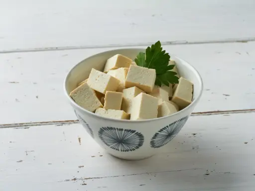 Kostki tofu w misce, gotowe do przyrządzenia. Zastanawiasz się, jak smakuje tofu? To neutralna baza, która wchłonie każde przyprawy!