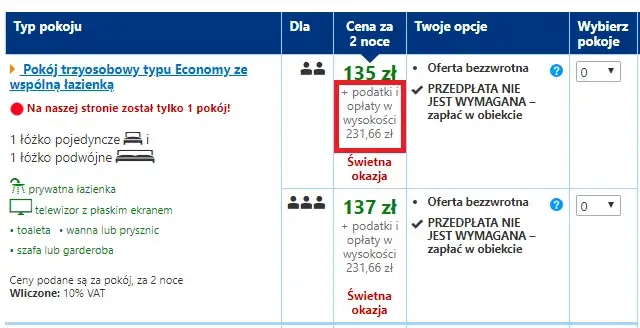 ukryte koszty rezerwacji noclegu