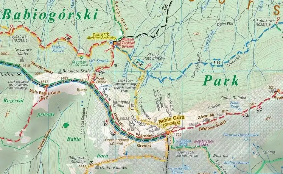 Mapa noclegów Zawoja Babia Góra szlaki