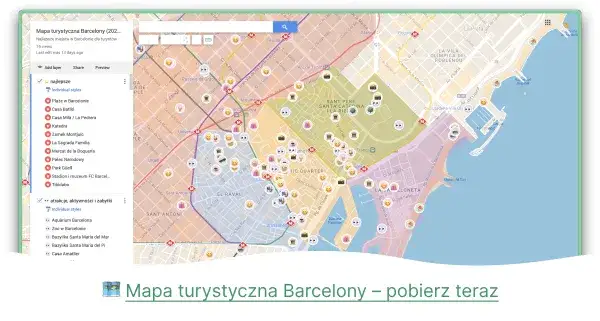 Mapa dzielnic Barcelony z wyróżnionymi atrakcjami